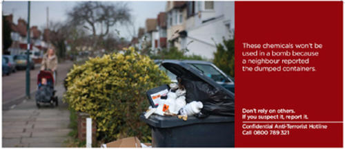 These chemicals won't be used in a bomb because a neighbour reported the dumped containers.